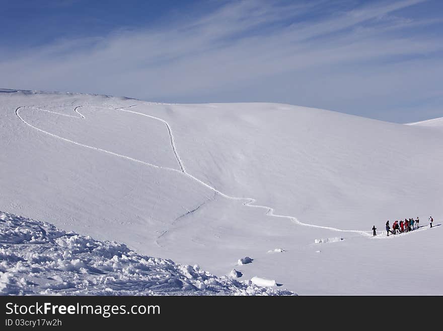 Heart Shaped Trails In A Snow Slope