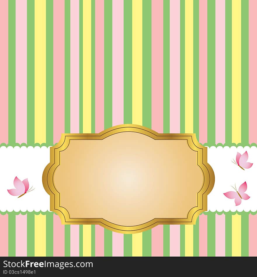 Golden vintage frame design for greeting card and butterflies. Golden vintage frame design for greeting card and butterflies.