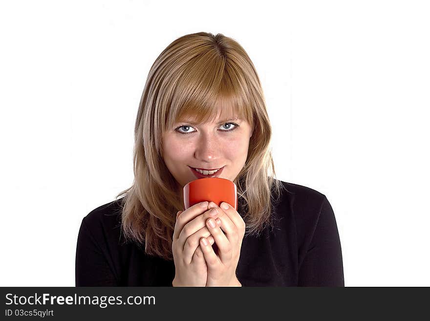 Portrait of cute teenage girl with cup of coffee