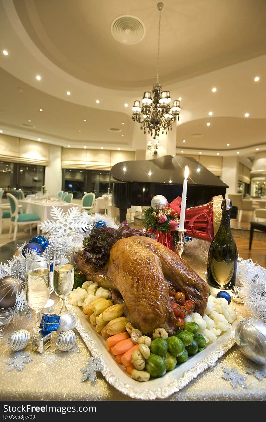 Delicious christmas turkey and table.