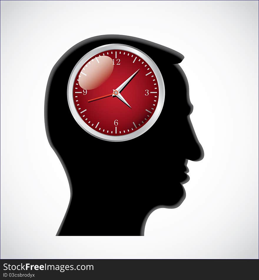 Reallistic clocks in human head - illustration. Reallistic clocks in human head - illustration