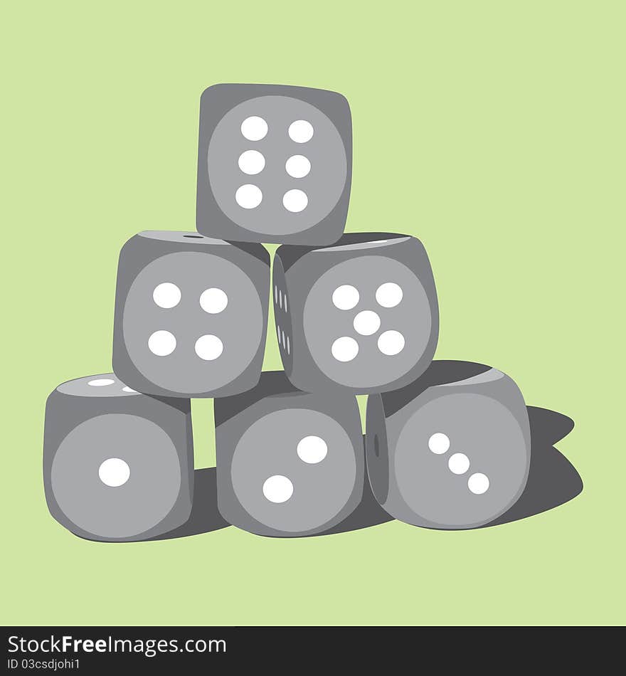 Six plastic playing dices - illustration