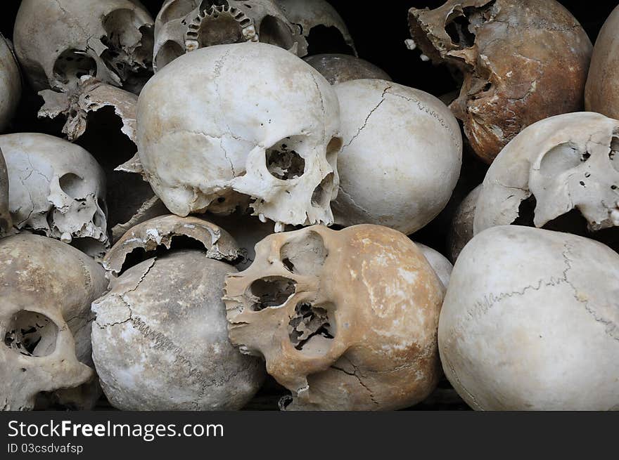 Skulls at Choeng Ek in Cambodia, where the khmer rouge commited genocide. Skulls at Choeng Ek in Cambodia, where the khmer rouge commited genocide.