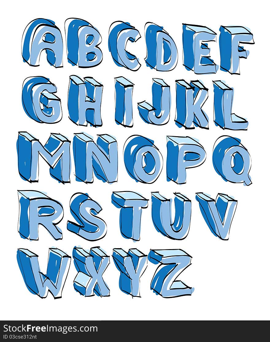 Cartoon alphabet hand lettered - illustration