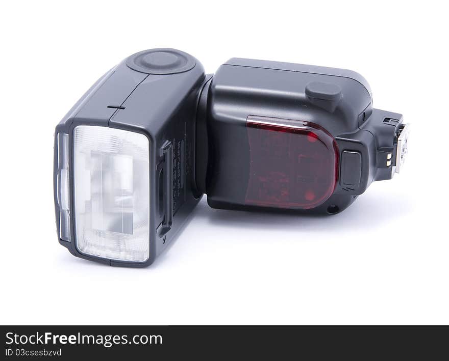 Picture of external a photo flash on a white background. Picture of external a photo flash on a white background