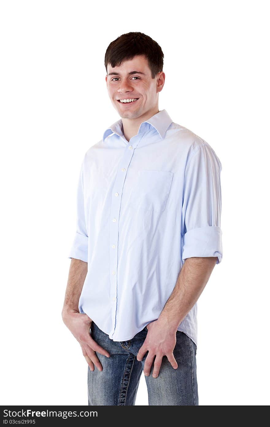 Young Attractive Casual Man Smiles Happy At Camera