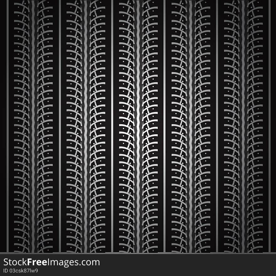 Repeating tire tracks black background illustration