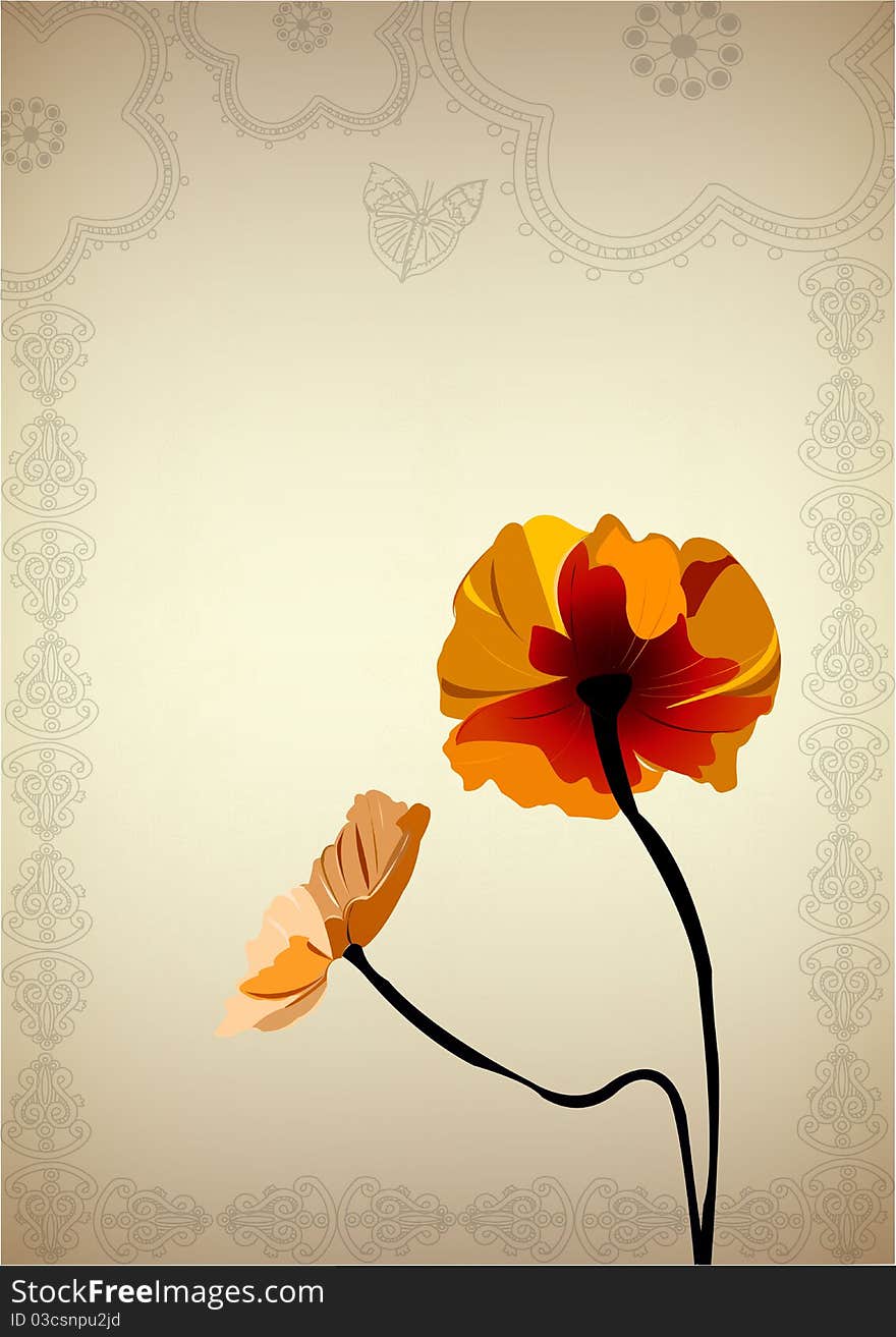 Decorative retro background with poppy. Decorative retro background with poppy