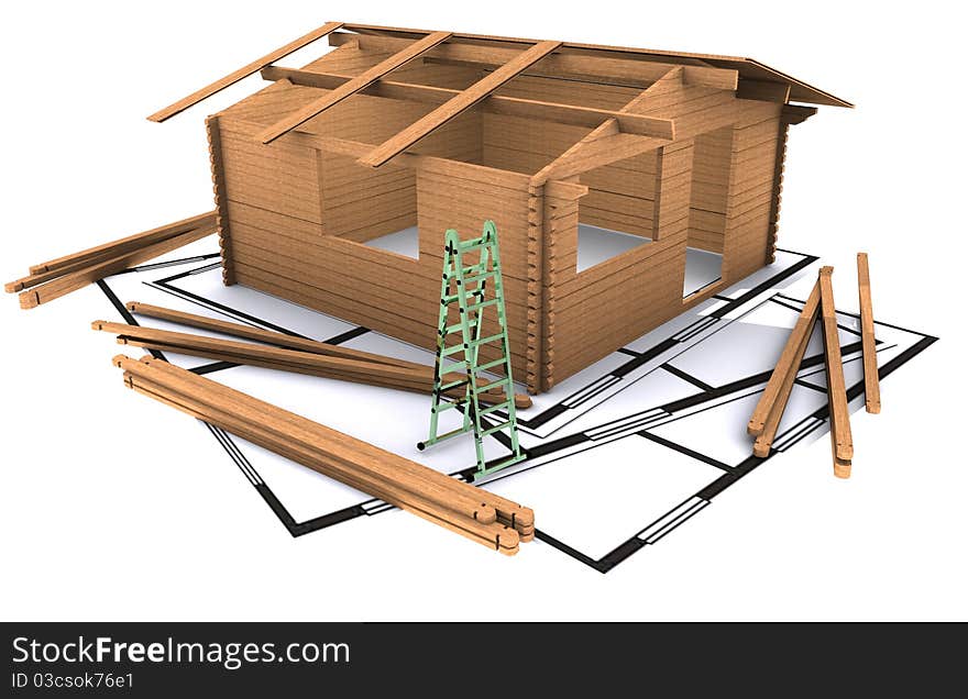 Three Dimentional House Standing On The Plan