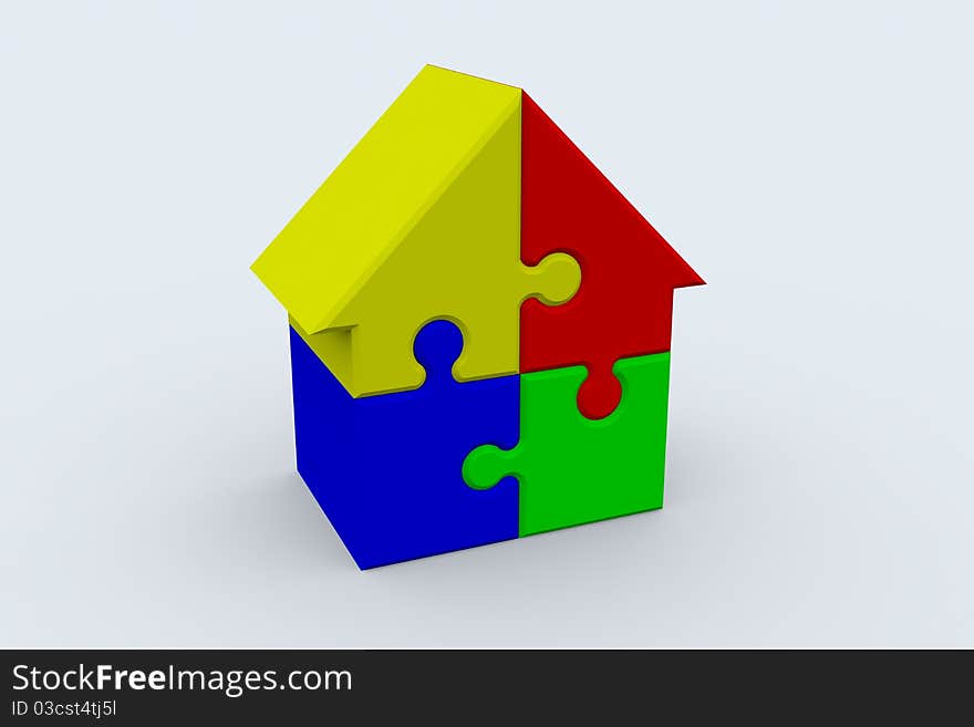 Jigsaw puzzle in the shape of a house. Jigsaw puzzle in the shape of a house