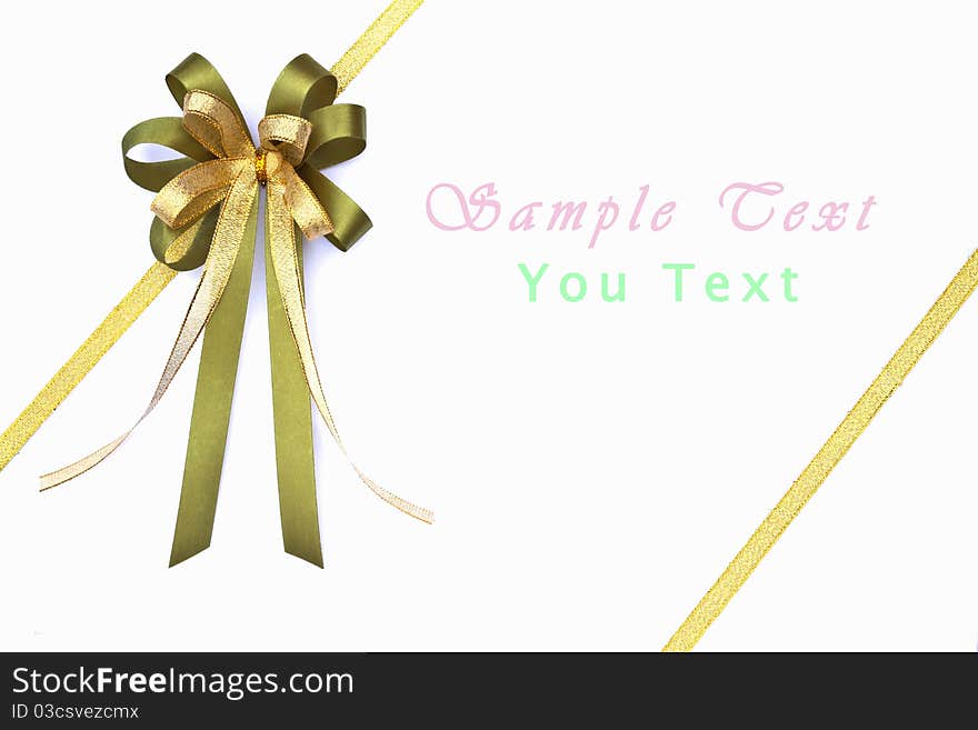 Beautiful green and gold bow on white background