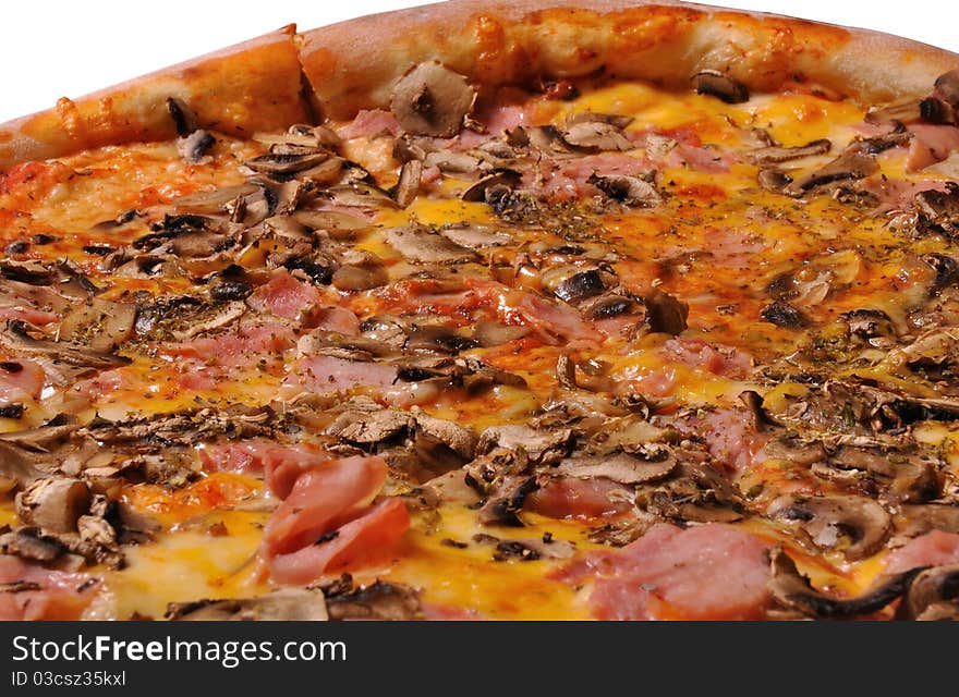 The unhealthy food - the pizza from close. The picture has to dissuade the food of pizza.