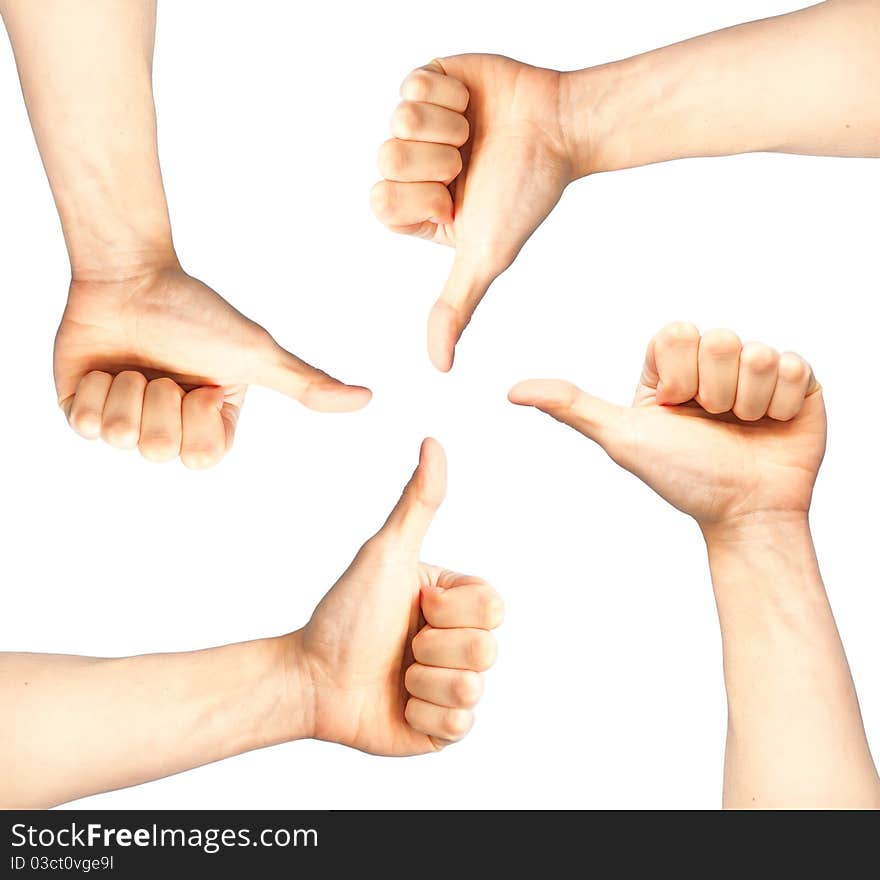 Set Of Four Hands With Thumb Up Isolated On White