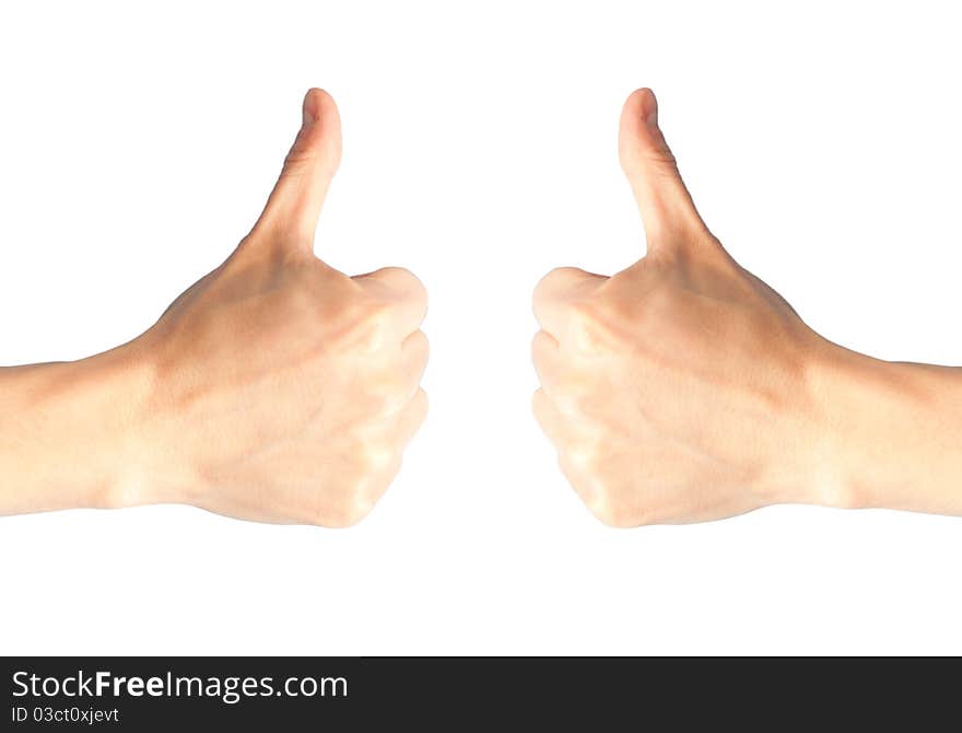 Two hands with thumbs up isolated on white