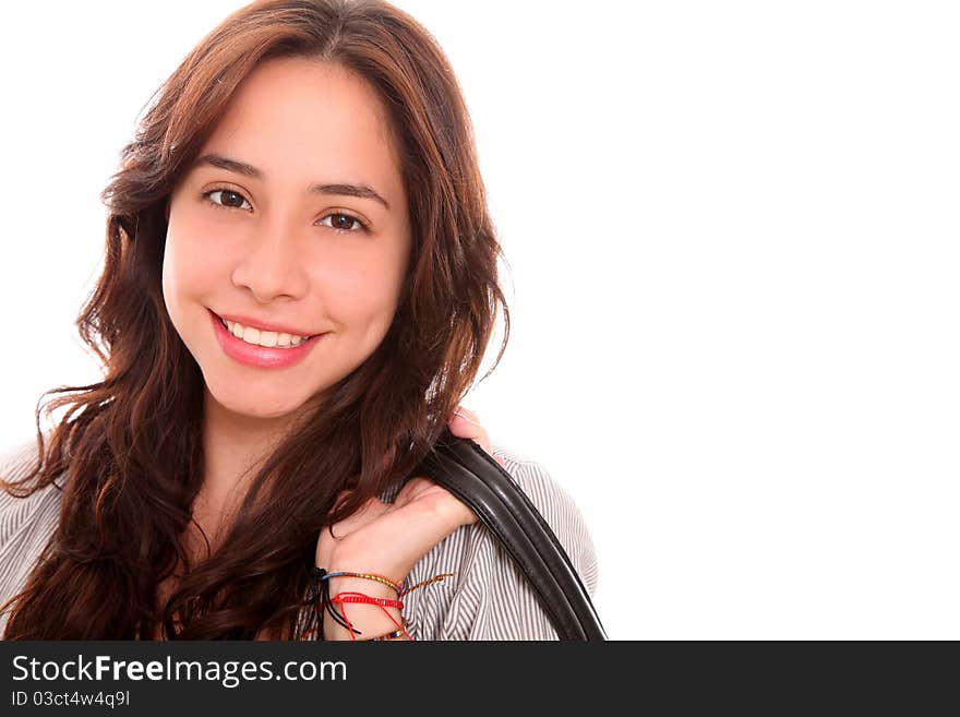 Beautiful woman smiling at the camera with space in blank for insert text or design. Beautiful woman smiling at the camera with space in blank for insert text or design