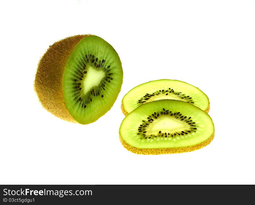 Sliced kiwi fruit. Isolated on white background.