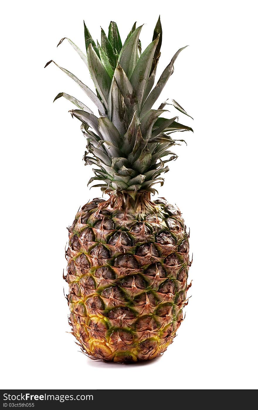 Ripe pineapple with green leaves isolated on white background