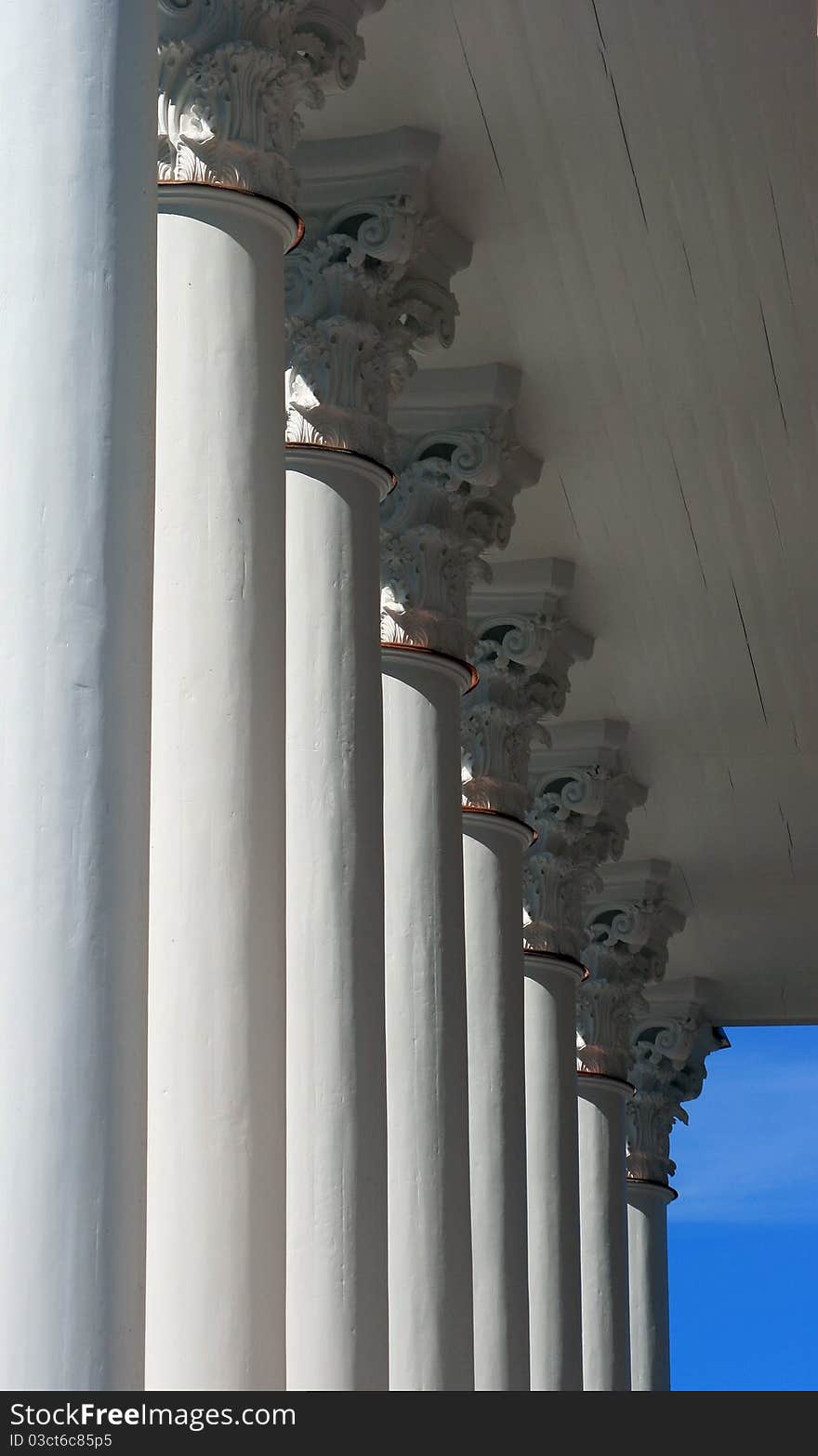 Several columns of the Doric order.