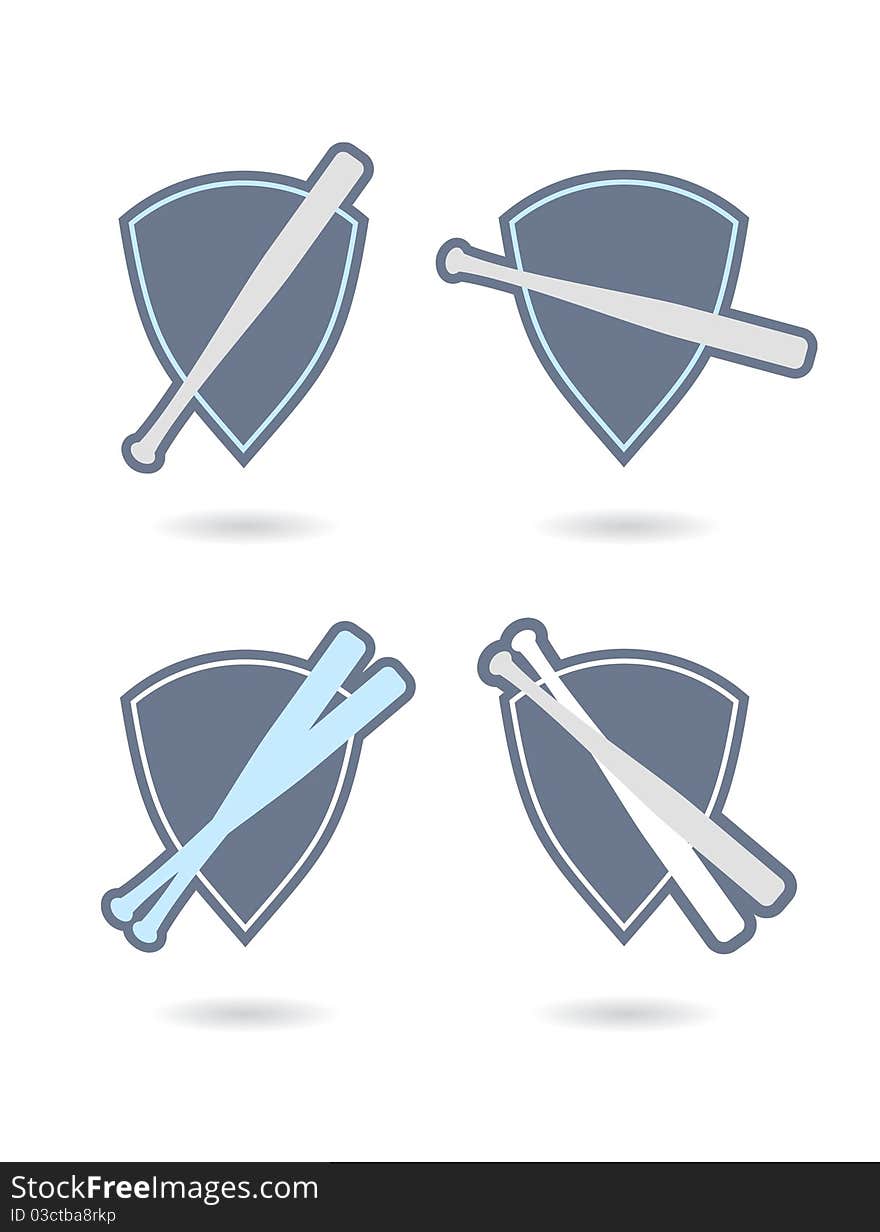 Icon set of bats on shields.