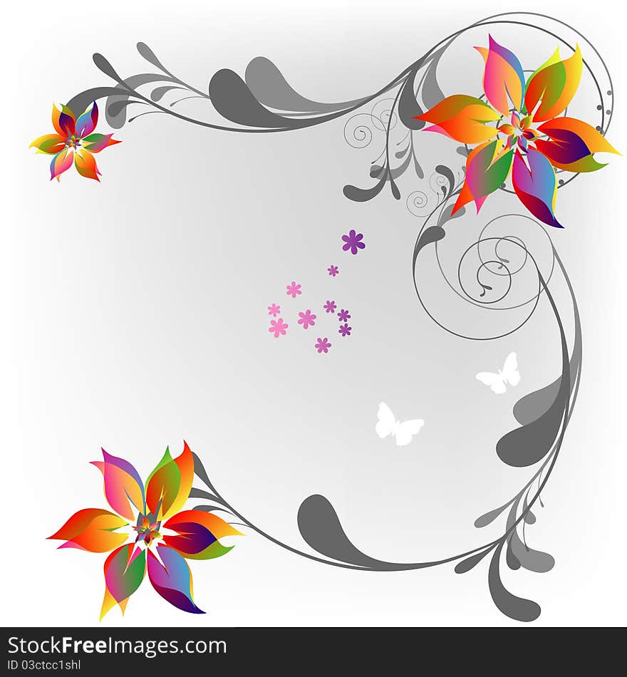 Flower and butterfly on white background