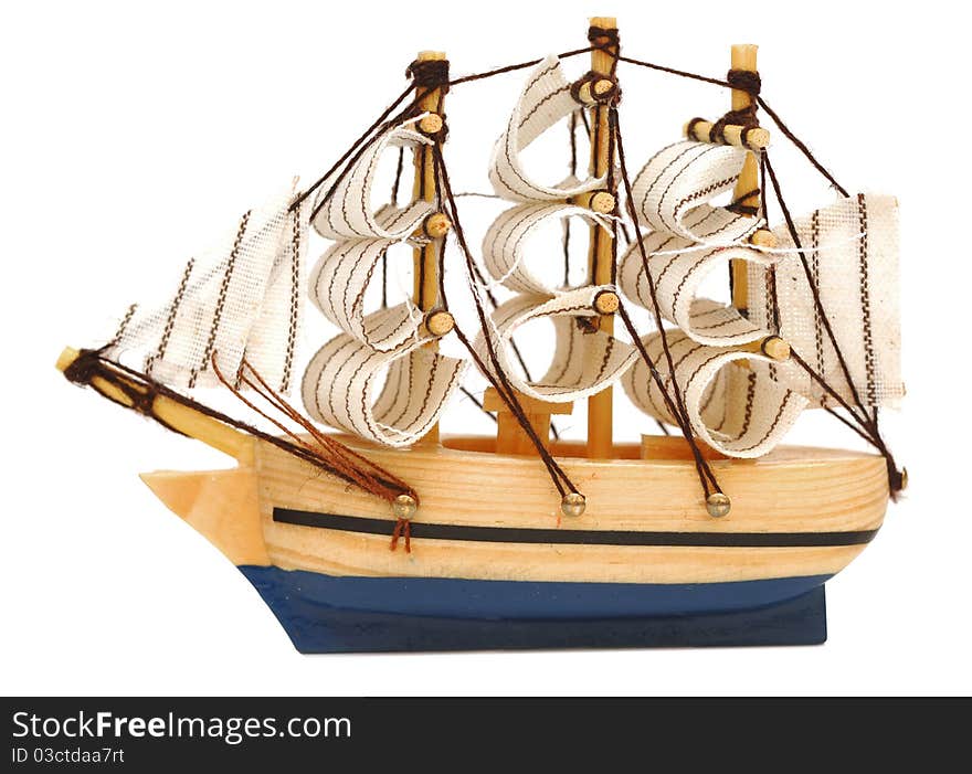 Model classic boat on white background