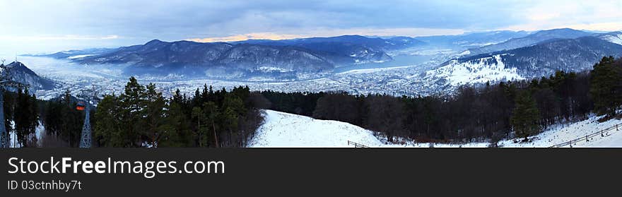 Panorama image of the Piatra Neamt tourist resort in the Carpathian Mountains, Romania