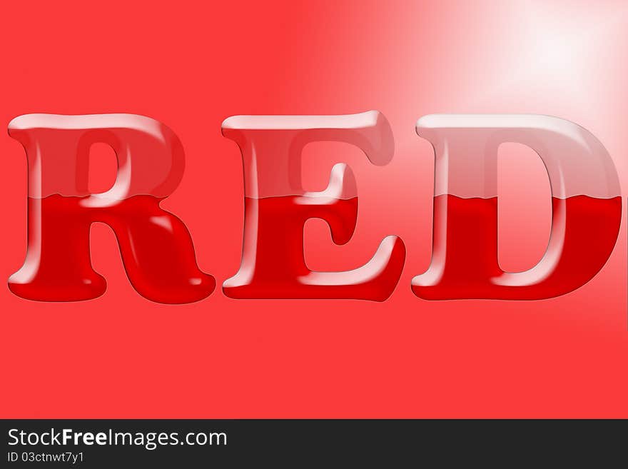 Liquid filled text of the word RED on a red background