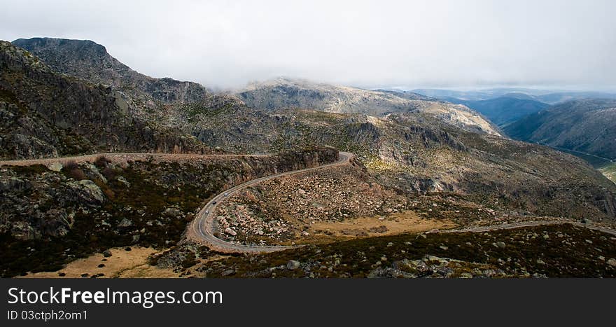 Highest mountain in Portugal, a long road and magical atmosphere. Highest mountain in Portugal, a long road and magical atmosphere