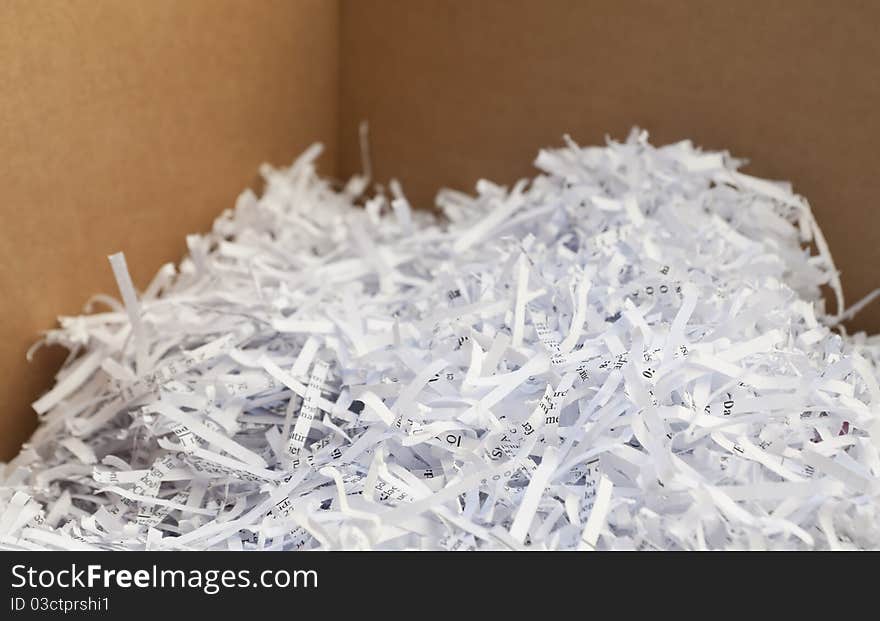 Close up of shredded waste paper strips