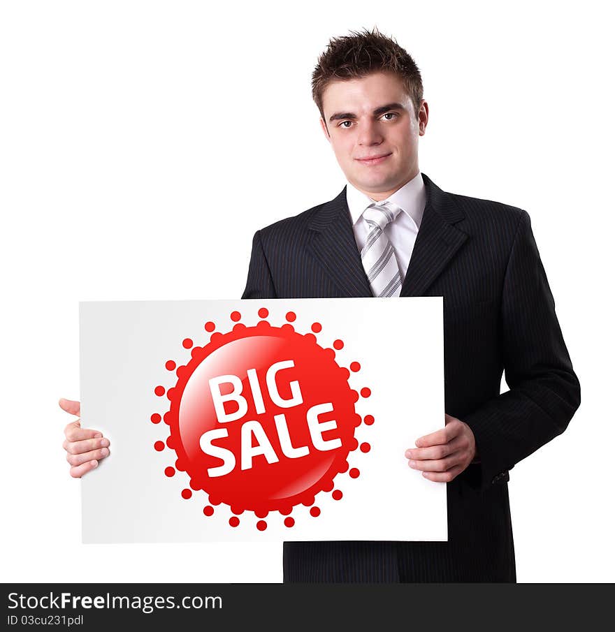 Businessman Holding Big Sale sign