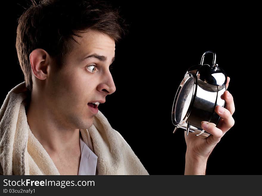 Portrait of young man thinking 4, black background