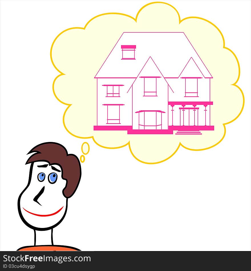 Sketch of young man and house with copy space. Sketch of young man and house with copy space