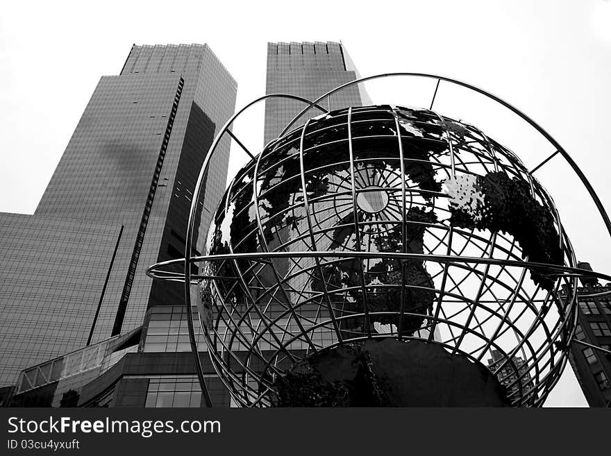 World statue at Columbus Circle in Manhattan in New York city. World statue at Columbus Circle in Manhattan in New York city