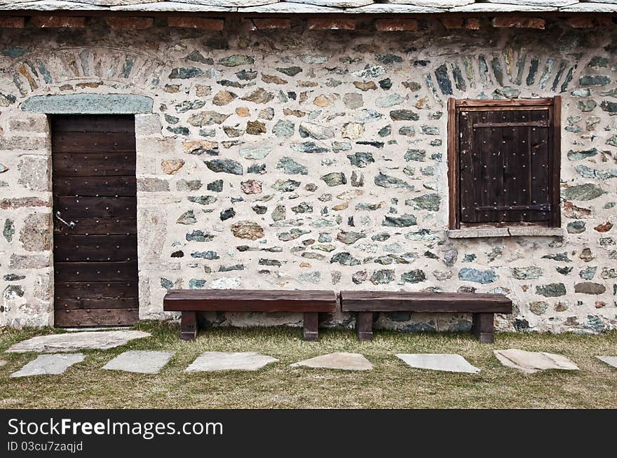 Detail of a mountain refuge in Italy, close to Dolomiti area - North Italy. Detail of a mountain refuge in Italy, close to Dolomiti area - North Italy