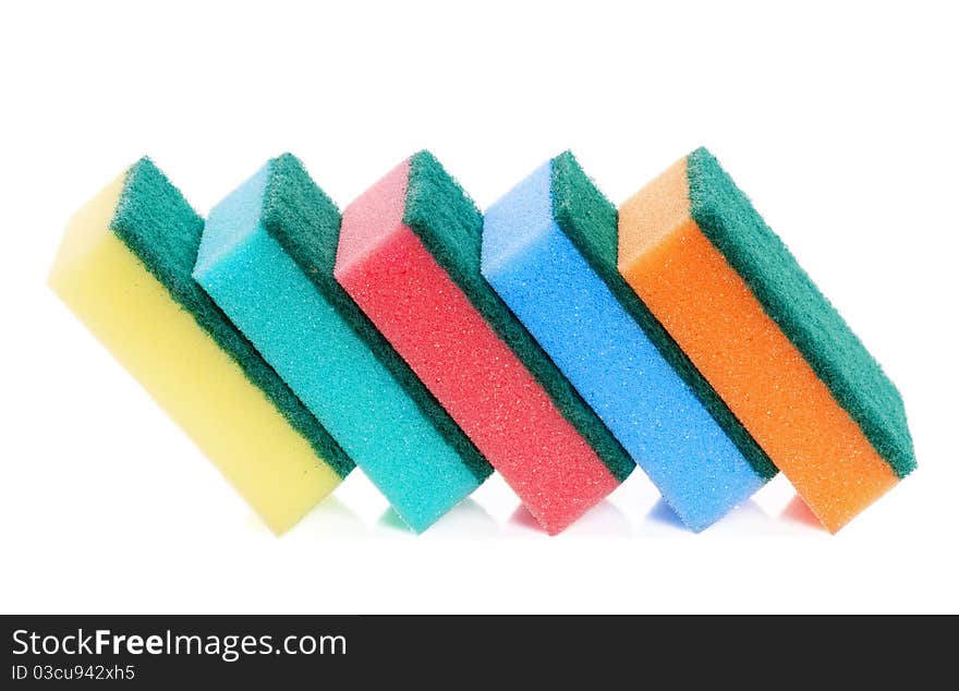 Five multi-colourful kitchen sponges for ware washing