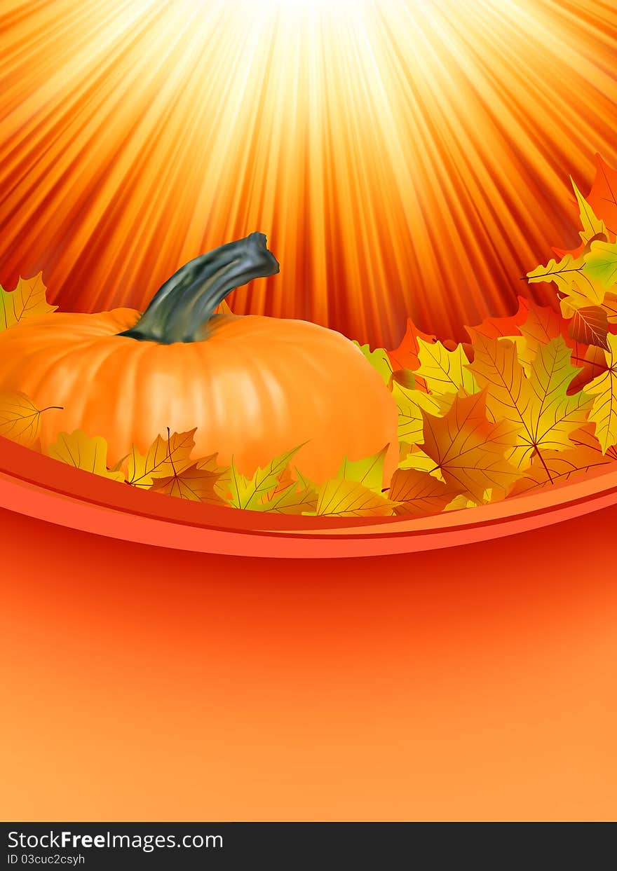 Colorful Autumn Card Leaves With Pumpkin. EPS 8