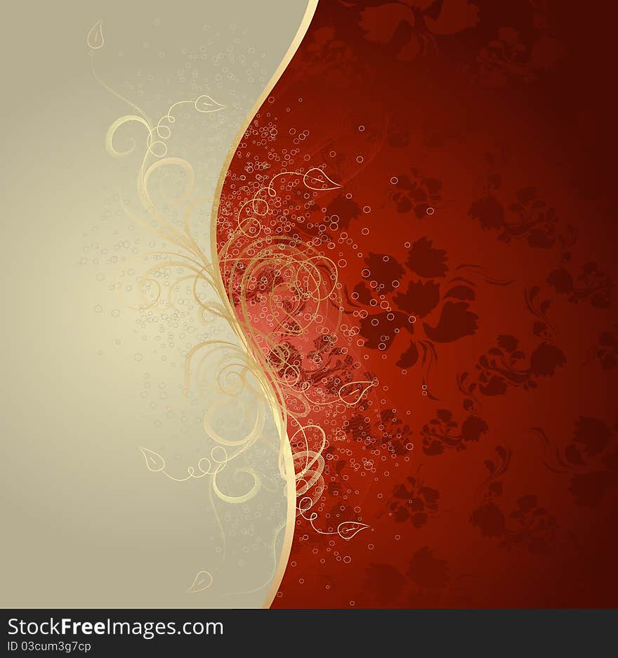 Vector beauty floral design red and golden background. Vector beauty floral design red and golden background