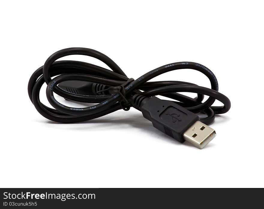 Black USB cable isolated on white