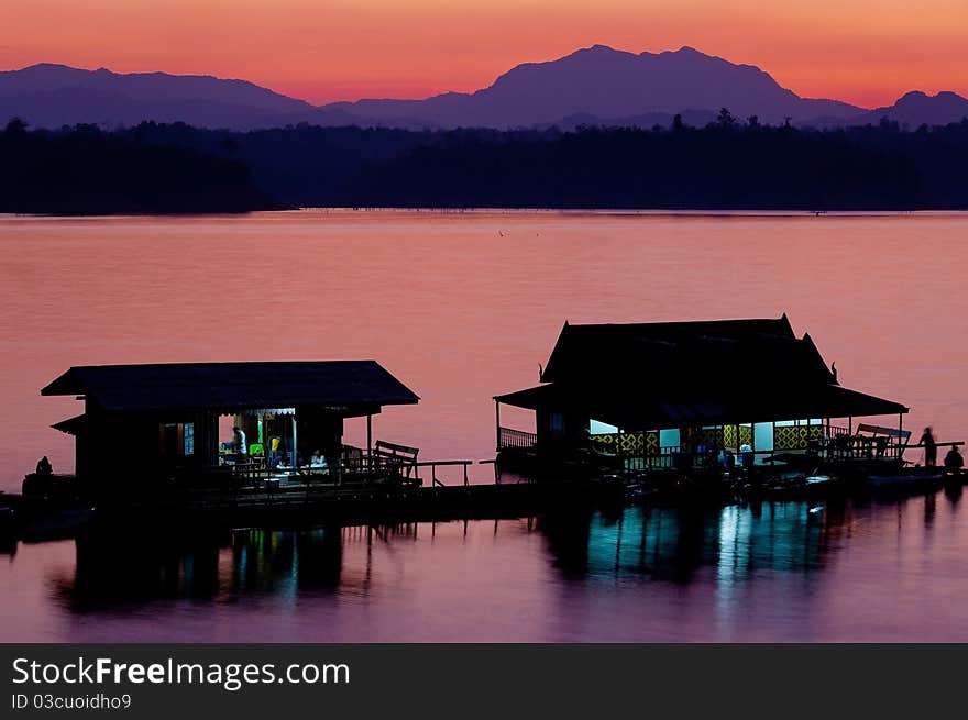 Houseboat in the lake of Thailand