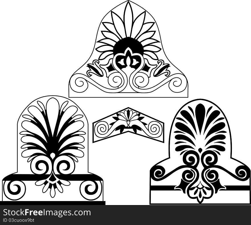 Set of traditional architectural elements stencil