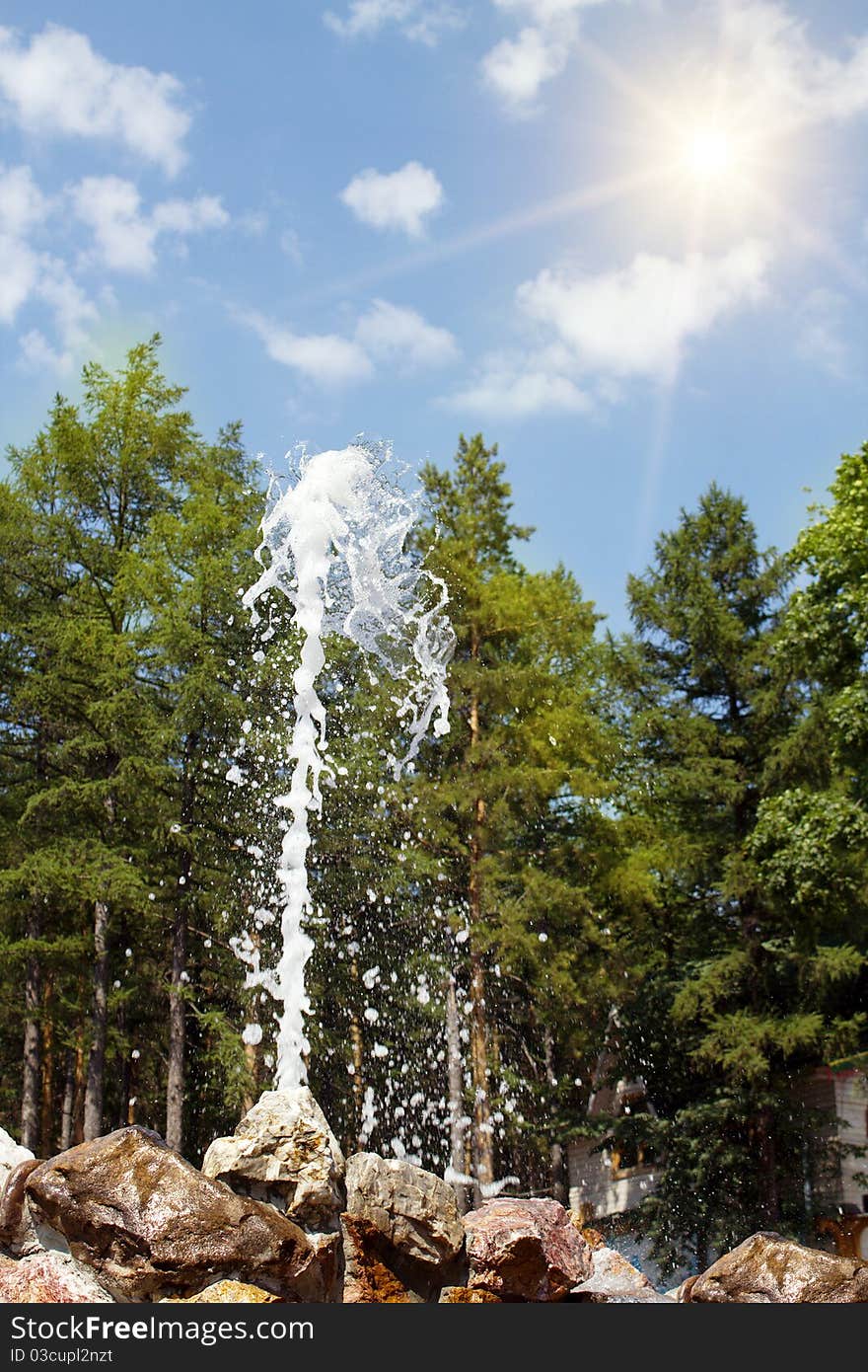 Water  fountain  splashes  drops   sunrise