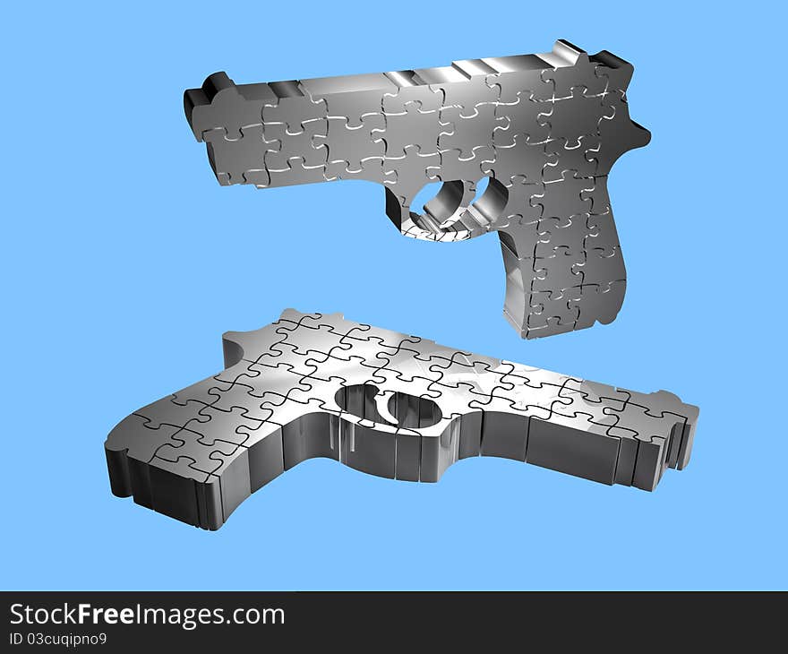 Illustration on violence - guns - Puzzle - 3D - isolated Symbolic of weapons are not toys