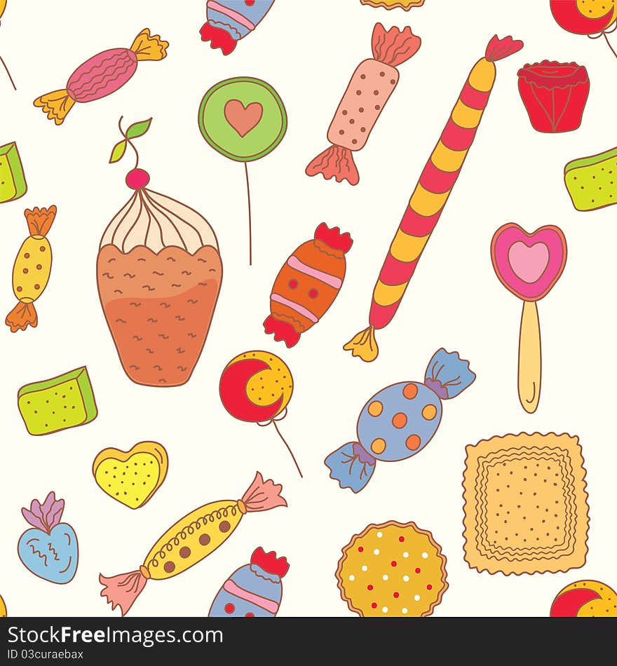 Seamless pattern with candies and sweets