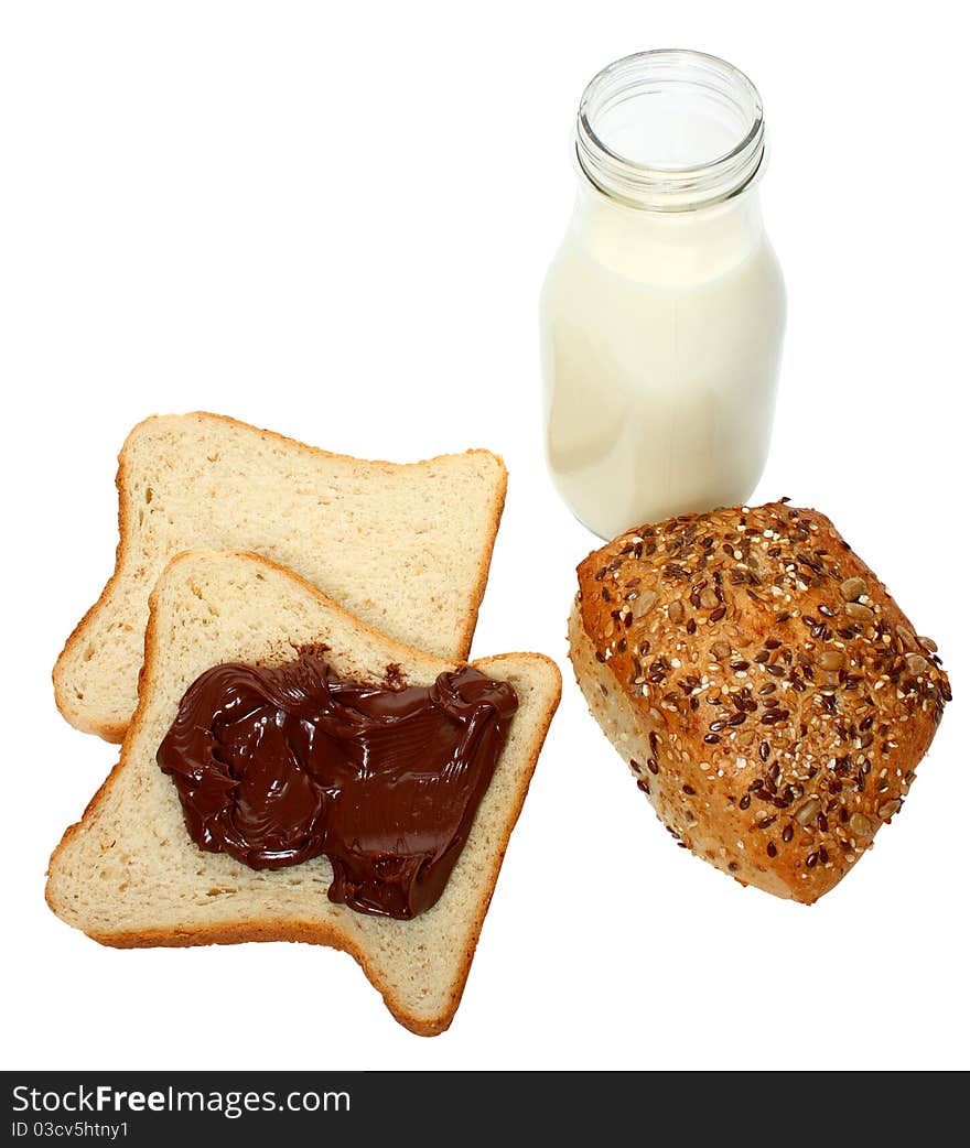 Bread with chocolate and milk