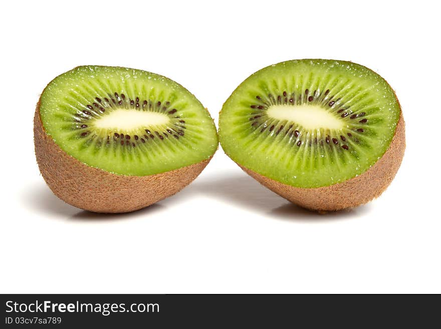 Kiwi fruit from low perspective isolated on white.