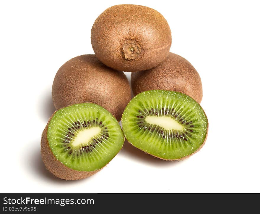 Kiwi fruit from low perspective isolated on white.