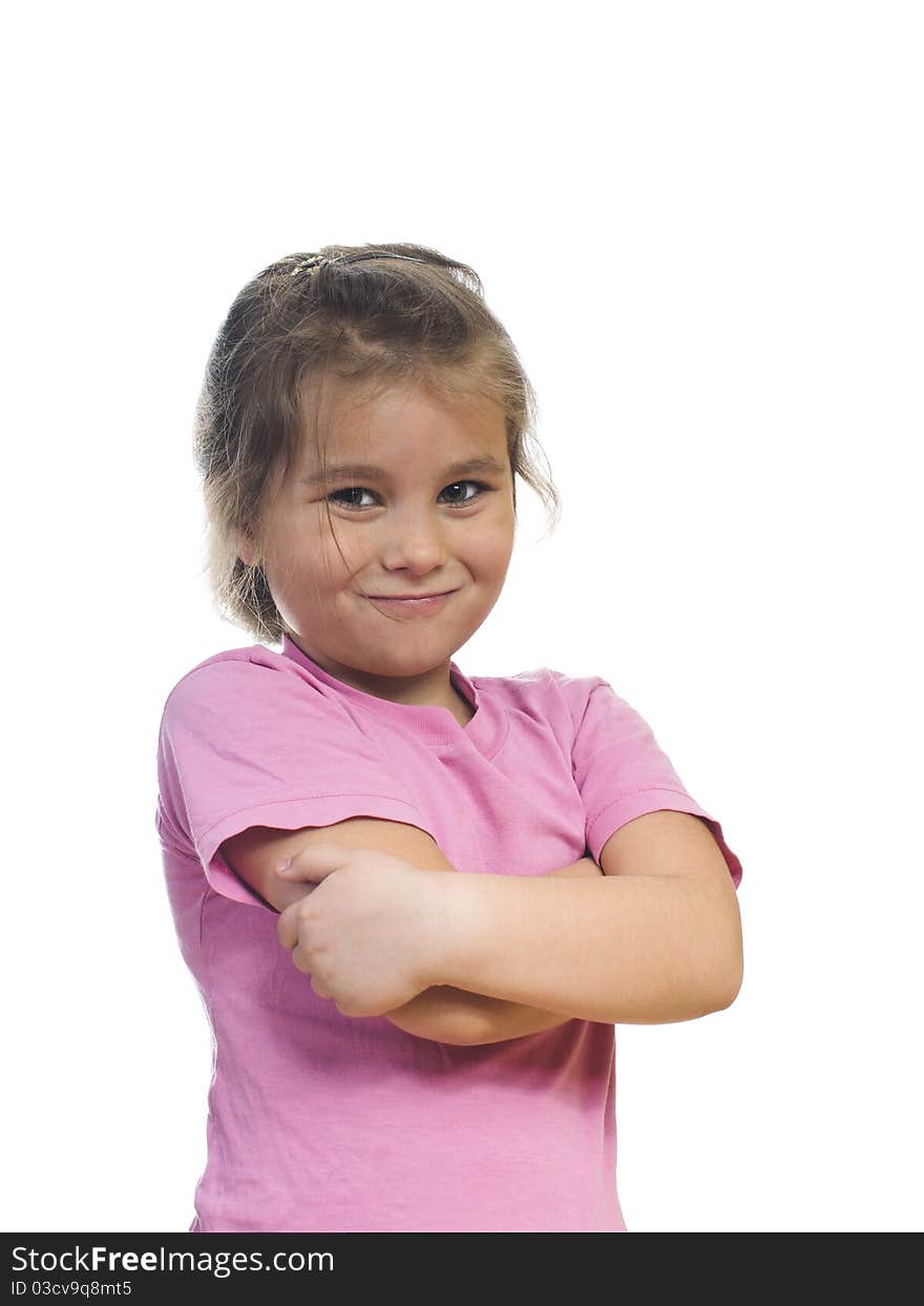 Little pretty smiling girl on white background. Little pretty smiling girl on white background