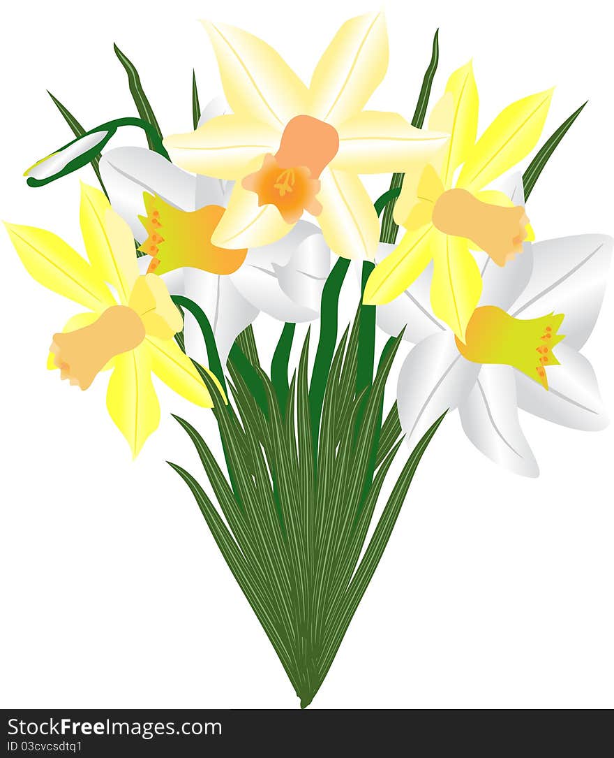 Bouquet from beautiful spring colors - narcissuses