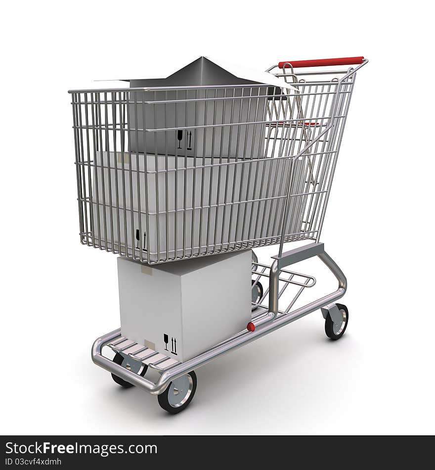 Trolley with an open cardboard box