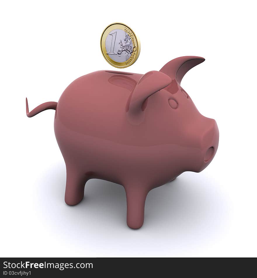 Coin falls in the piggy bank